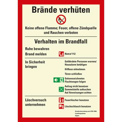 Betriebsaushang: Brandschutzordnung gemäß DIN 14096 Teil A, 6 Piktogramme, weiß-rot, Folie selbstklebend, 210 mm x 297 mm, 1 Stück Betriebsaushang: Brandschutzordnung gemäß DIN 14096 Teil A, 6 Piktogramme, weiß-rot, Folie selbstklebend, 210 mm x 297 mm, 1 Stück