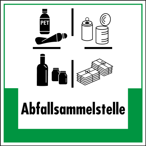 Abfallkennzeichen: Abfallsammelstelle, Symbol mit Text, Folie selbstklebend oder Kunststoff, 200 x 200 mm, nur als Einzelstück