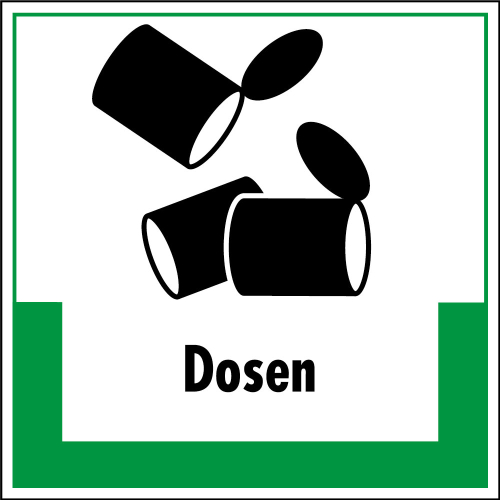 Abfallkennzeichen: Dosen, Symbol mit Text, Folie selbstklebend, 200 x 200 mm, 1 Stück