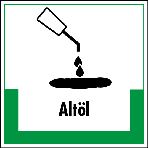 Abfallkennzeichen: Altöl, Symbol mit Text, Folie selbstklebend, 200 x 200 mm, 1 Stück Abfallkennzeichen: Altöl, Symbol mit Text, Folie selbstklebend, 200 x 200 mm, 1 Stück