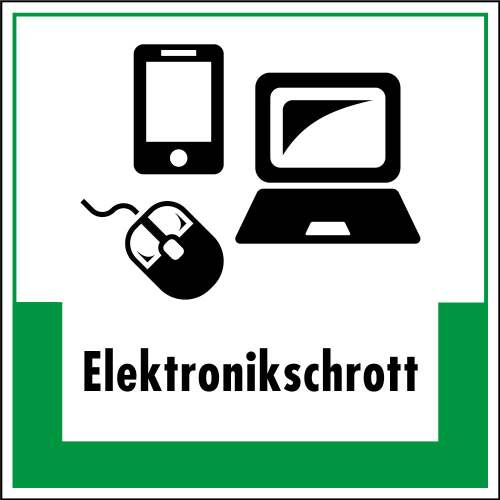 Abfallkennzeichen: Elektronikschrott, Symbol mit Text, Folie selbstklebend, 200 x 200 mm, 1 Stück Abfallkennzeichen: Elektronikschrott, Symbol mit Text, Folie selbstklebend, 200 x 200 mm, 1 Stück