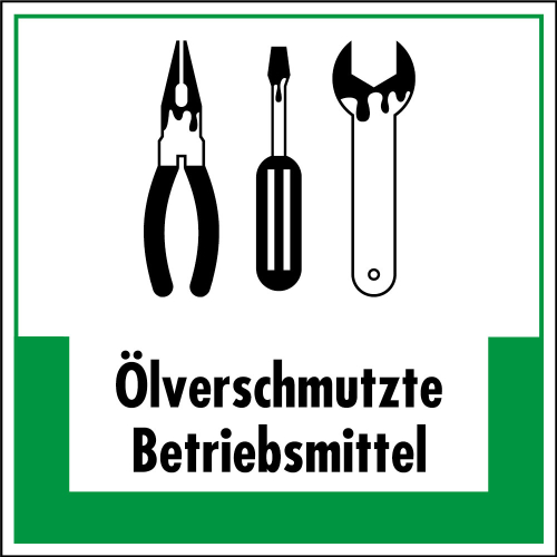 Abfallkennzeichen: Ölverschmutzte, Symbol mit Text, Folie selbstklebend, 200 x 200 mm, 1 Stück