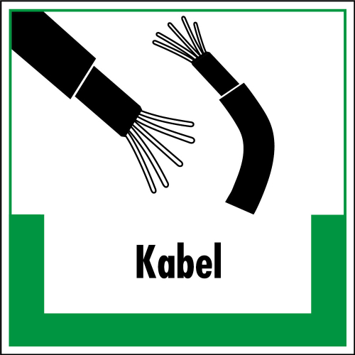 Abfallkennzeichen: Kabel, Symbol mit Text, Folie selbstklebend, 200 x 200 mm, 1 Stück Abfallkennzeichen: Kabel, Symbol mit Text, Folie selbstklebend, 200 x 200 mm, 1 Stück