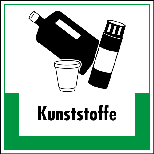 Abfallkennzeichen: Kunststoffe, Symbol mit Text, Folie selbstklebend, 200 x 200 mm, 1 Stück Abfallkennzeichen: Kunststoffe, Symbol mit Text, Folie selbstklebend, 200 x 200 mm, 1 Stück