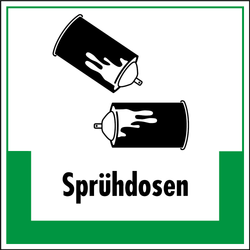 Abfallkennzeichen: Sprühdosen, Symbol mit Text, Kunststoff, 200 x 200 mm, 1 Stück