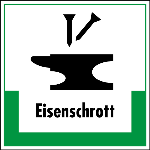 Abfallkennzeichen: Eisenschrott, Symbol mit Text, Folie selbstklebend oder Kunststoff, 200 x 200 mm, nur als Einzelstück
