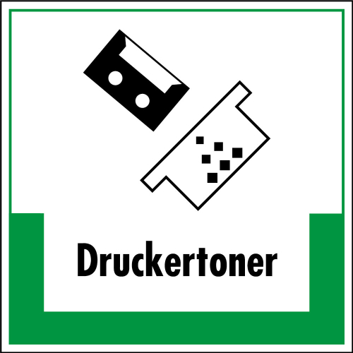 Abfallkennzeichen: Druckertoner, Symbol mit Text, Folie selbstklebend, 200 x 200 mm, 1 Stück