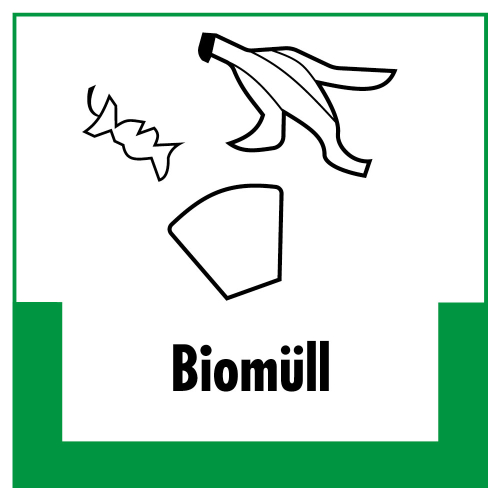 Abfallkennzeichen: Biomüll, Symbol mit Text, Folie selbstklebend oder Kunststoff, 200 x 200 mm, nur als Einzelstück