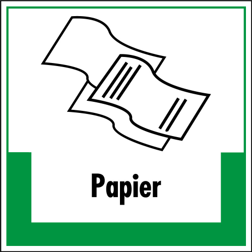 Abfallkennzeichen: Papier, Symbol mit Text, Folie selbstklebend oder Kunststoff, 200 x 200 mm, nur als Einzelstück