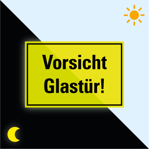 Hauptbild PERMALIGHT® power Türhinweisschild Vorsicht Glastür!, Folie lang nachleuchtend, 300 x 200 mm