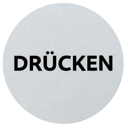 Hauptbild Türschild: Drücken, Vollaluminium silber eloxiert, Ø 60 mm