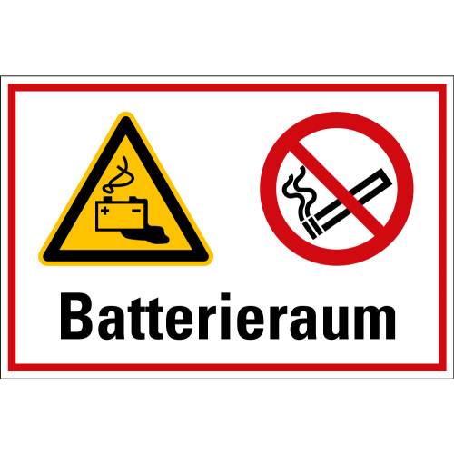 
Hinweisschild Batterieraum mit zwei Piktos, Kunststoff, 300 x 200 mm, 1 Stück
