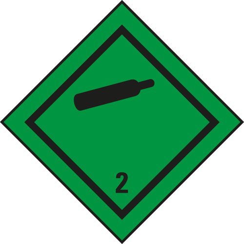 Verpackungskennzeichen: Klasse 2.2 - Nicht entflammbare, komprimierte Gase, grün-schwarz, IMDG-Code, GGVSEB, ADR, IATA, seewasserbeständige Folie, 100 mm x 100 mm, 500 St./Rolle Verpackungskennzeichen: Klasse 2.2 - Nicht entflammbare, komprimierte Gase, grün-schwarz, IMDG-Code, GGVSEB, ADR, IATA, seewasserbeständige Folie, 100 mm x 100 mm, 500 St./Rolle