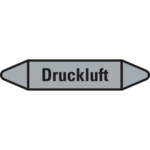 Rohrleitungsetikett Druckluft, grau-schwarz, für Rohre mit Ø 15 - 25 mm, Standardfolie, 96 x 17 mm, 8 St./Bogen Rohrleitungsetikett Druckluft, grau-schwarz, für Rohre mit Ø 15 - 25 mm, Standardfolie, 96 x 17 mm, 8 St./Bogen