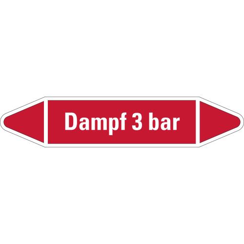 Rohrleitungsetikett Dampf 3 bar, rot-weiß, für Rohre mit Ø 60 - 90 mm, Standardfolie, 310 x 52 mm, 3 St./Bogen