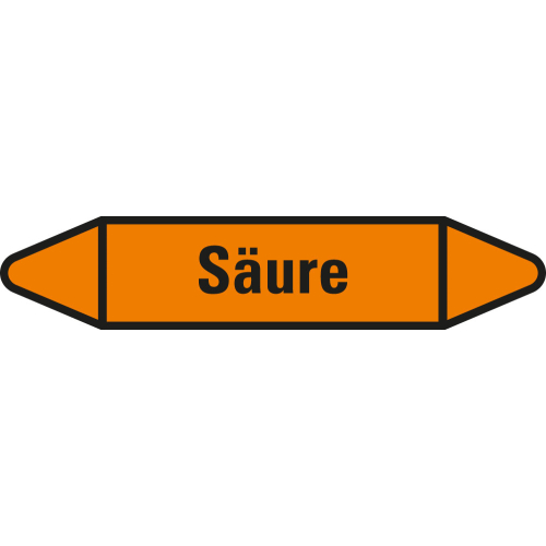 Rohrleitungsetikett Säure, orange-schwarz, für Rohre mit Ø 60 - 90 mm, Standardfolie, 310 x 52 mm, 3 St./Bogen Rohrleitungsetikett Säure, orange-schwarz, für Rohre mit Ø 60 - 90 mm, Standardfolie, 310 x 52 mm, 3 St./Bogen