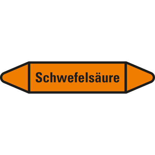 Rohrleitungsetikett Schwefelsäure, orange-schwarz, für Rohre mit Ø 25 - 40 mm, Standardfolie, 154 x 26 mm, 5 St./Bogen Rohrleitungsetikett Schwefelsäure, orange-schwarz, für Rohre mit Ø 25 - 40 mm, Standardfolie, 154 x 26 mm, 5 St./Bogen