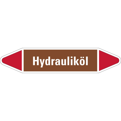 Rohrleitungsetikett Hydrauliköl, braun-weiß-rot, für Rohre mit Ø 15 - 25 mm, Standardfolie, 96 x 17 mm, 8 St./Bogen Rohrleitungsetikett Hydrauliköl, braun-weiß-rot, für Rohre mit Ø 15 - 25 mm, Standardfolie, 96 x 17 mm, 8 St./Bogen