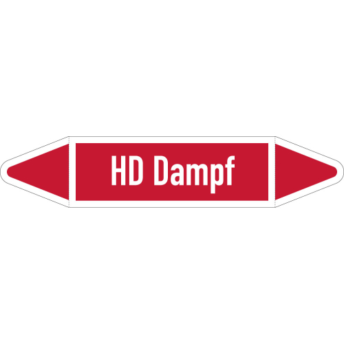 Rohrleitungsetikett HD Dampf, gemäß DIN 2403, rot-weiß, für Rohre mit Ø 40 - 60 mm, Standardfolie, 218 x 37 mm, 5 St./Bogen Rohrleitungsetikett HD Dampf, gemäß DIN 2403, rot-weiß, für Rohre mit Ø 40 - 60 mm, Standardfolie, 218 x 37 mm, 5 St./Bogen