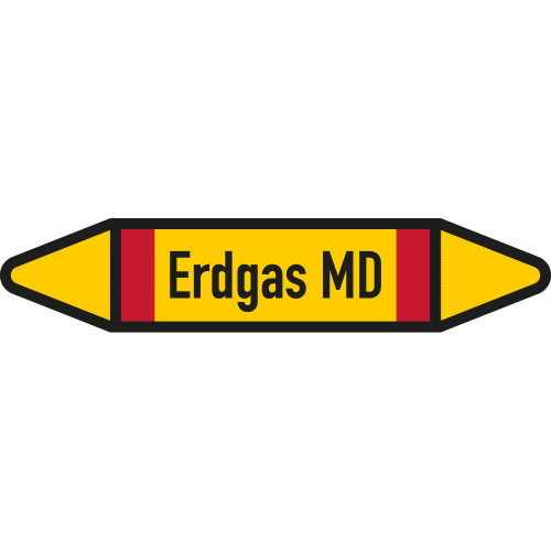 Rohrleitungsetikett Erdgas MD, gemäß DIN 2403, gelb-schwarz-rot, für Rohre mit Ø 15-25 mm, Standardfolie, 96 x 17 mm, 8 St./Bogen Rohrleitungsetikett Erdgas MD, gemäß DIN 2403, gelb-schwarz-rot, für Rohre mit Ø 15-25 mm, Standardfolie, 96 x 17 mm, 8 St./Bogen
