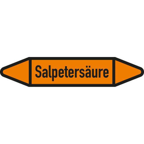 Rohrleitungsetikett Salpetersäure, gemäß DIN 2403, orange-schwarz, für Rohre mit Ø 25 - 40 mm, Standardfolie, 154 x 26 mm, 5 St./Bogen Rohrleitungsetikett Salpetersäure, gemäß DIN 2403, orange-schwarz, für Rohre mit Ø 25 - 40 mm, Standardfolie, 154 x 26 mm, 5 St./Bogen