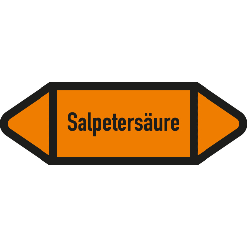 Rohrleitungsetikett Salpetersäure, gemäß DIN 2403, orange-schwarz, für Rohre mit Ø ab 90 mm, Standardfolie, 440 x 100 mm, 2 St./Bogen Rohrleitungsetikett Salpetersäure, gemäß DIN 2403, orange-schwarz, für Rohre mit Ø ab 90 mm, Standardfolie, 440 x 100 mm, 2 St./Bogen