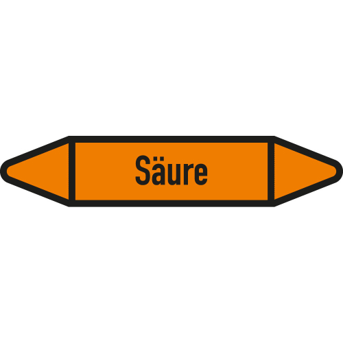 Rohrleitungsetikett Säure, gemäß DIN 2403, orange-schwarz, für Rohre mit Ø 40 - 60 mm, Standardfolie, 218 x 37 mm, 5 St./Bogen Rohrleitungsetikett Säure, gemäß DIN 2403, orange-schwarz, für Rohre mit Ø 40 - 60 mm, Standardfolie, 218 x 37 mm, 5 St./Bogen
