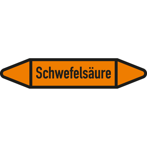 Rohrleitungsetikett Schwefelsäure, gemäß DIN 2403, orange-schwarz, für Rohre mit Ø 25 - 40 mm, Standardfolie, 154 x 26 mm, 5 St./Bogen Rohrleitungsetikett Schwefelsäure, gemäß DIN 2403, orange-schwarz, für Rohre mit Ø 25 - 40 mm, Standardfolie, 154 x 26 mm, 5 St./Bogen