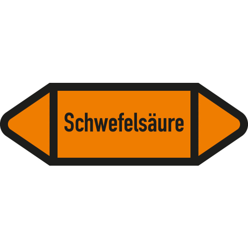 Rohrleitungsetikett Schwefelsäure, gemäß DIN 2403, orange-schwarz, für Rohre mit Ø ab 90 mm, Standardfolie, 440 x 100 mm, 2 St./Bogen