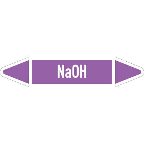 Rohrleitungsetikett NaOH, gemäß DIN 2403, violett-weiß, für Rohre mit Ø 40 - 60 mm, Standardfolie, 218 x 37 mm, 5 St./Bogen Rohrleitungsetikett NaOH, gemäß DIN 2403, violett-weiß, für Rohre mit Ø 40 - 60 mm, Standardfolie, 218 x 37 mm, 5 St./Bogen