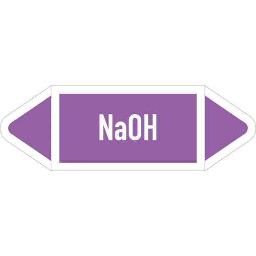 Rohrleitungsetikett NaOH, gemäß DIN 2403, violett-weiß, für Rohre mit Ø ab 90 mm, Standardfolie, 440 x 100 mm, 2 St./Bogen Rohrleitungsetikett NaOH, gemäß DIN 2403, violett-weiß, für Rohre mit Ø ab 90 mm, Standardfolie, 440 x 100 mm, 2 St./Bogen