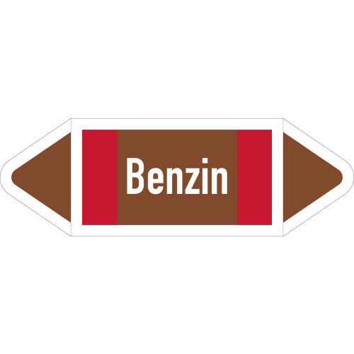 Rohrleitungsetikett Benzin, gemäß DIN 2403, braun-weiß-rot, für Rohre mit Ø ab 90 mm, Standardfolie, 440 x 100 mm, 2 St./Bogen