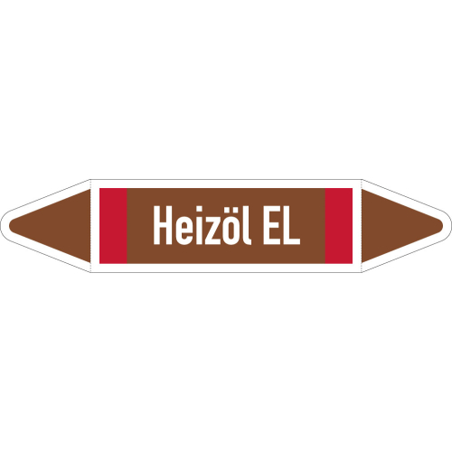 Rohrleitungsetikett Heizöl EL, gemäß DIN 2403, braun-weiß-rot, für Rohre mit Ø 15 - 25 mm, Standardfolie, 96 x 17 mm, 8 St./Bogen Rohrleitungsetikett Heizöl EL, gemäß DIN 2403, braun-weiß-rot, für Rohre mit Ø 15 - 25 mm, Standardfolie, 96 x 17 mm, 8 St./Bogen