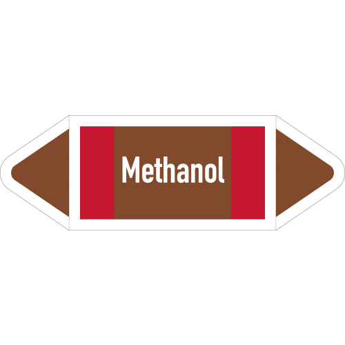 Rohrleitungsetikett Methanol, gemäß DIN 2403, braun-weiß-rot, für Rohre mit Ø ab 90 mm, Standardfolie, 440 x 100 mm, 2 St./Bogen Rohrleitungsetikett Methanol, gemäß DIN 2403, braun-weiß-rot, für Rohre mit Ø ab 90 mm, Standardfolie, 440 x 100 mm, 2 St./Bogen