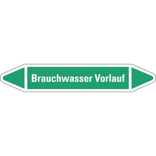 Rohrleitungsetikett Brauchwasser Vorlauf, grün-weiß, für Rohre mit Ø 15 - 25 mm, Standardfolie, 96 x 17 mm, 8 St./Bogen Rohrleitungsetikett Brauchwasser Vorlauf, grün-weiß, für Rohre mit Ø 15 - 25 mm, Standardfolie, 96 x 17 mm, 8 St./Bogen