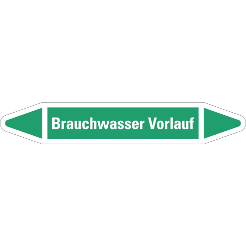Rohrleitungsetikett Brauchwasser Vorlauf, grün-weiß, für Rohre mit Ø 40 - 60 mm, Standardfolie, 218 x 37 mm, 5 St./Bogen Rohrleitungsetikett Brauchwasser Vorlauf, grün-weiß, für Rohre mit Ø 40 - 60 mm, Standardfolie, 218 x 37 mm, 5 St./Bogen
