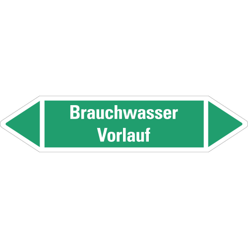 Rohrleitungsetikett Brauchwasser Vorlauf, grün-weiß, für Rohre mit Ø ab 90 mm, Standardfolie, 410 x 100 mm, 2 St./Bogen Rohrleitungsetikett Brauchwasser Vorlauf, grün-weiß, für Rohre mit Ø ab 90 mm, Standardfolie, 410 x 100 mm, 2 St./Bogen