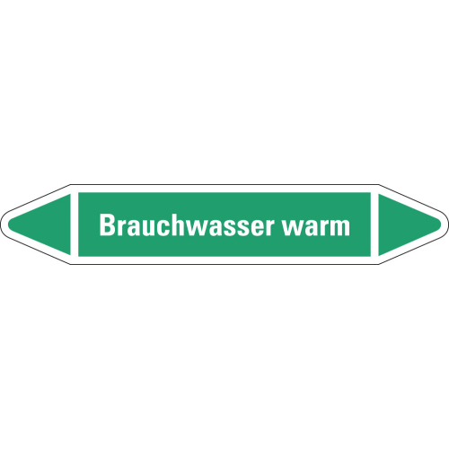 Rohrleitungsetikett Brauchwasser warm, grün-weiß, für Rohre mit Ø 15 - 25 mm, Standardfolie, 96 x 17 mm, 8 St./Bogen Rohrleitungsetikett Brauchwasser warm, grün-weiß, für Rohre mit Ø 15 - 25 mm, Standardfolie, 96 x 17 mm, 8 St./Bogen