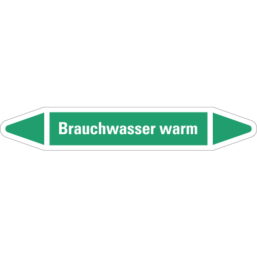 Rohrleitungsetikett Brauchwasser warm, grün-weiß, für Rohre mit Ø 40 - 60 mm, Standardfolie, 218 x 37 mm, 5 St./Bogen Rohrleitungsetikett Brauchwasser warm, grün-weiß, für Rohre mit Ø 40 - 60 mm, Standardfolie, 218 x 37 mm, 5 St./Bogen