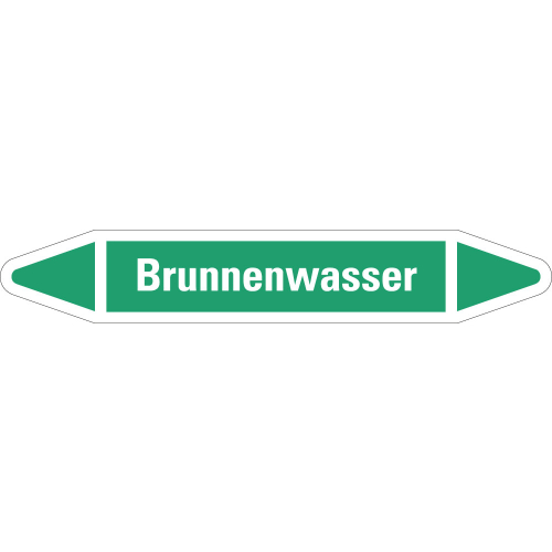 Rohrleitungsetikett Brunnenwasser, grün-weiß, für Rohre mit Ø 40 - 60 mm, Standardfolie, 218 x 37 mm, 5 St./Bogen Rohrleitungsetikett Brunnenwasser, grün-weiß, für Rohre mit Ø 40 - 60 mm, Standardfolie, 218 x 37 mm, 5 St./Bogen