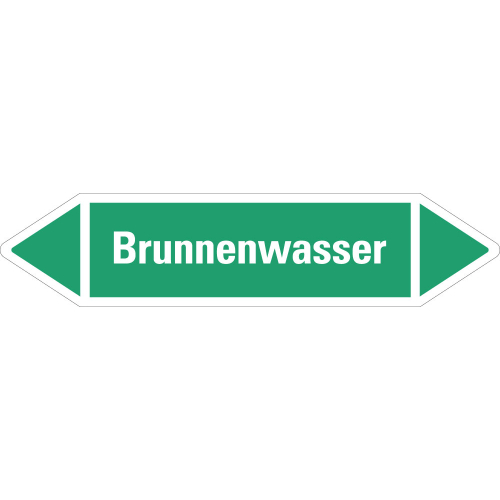 Rohrleitungsetikett Brunnenwasser, grün-weiß, für Rohre mit Ø ab 90 mm, Standardfolie, 440 x 100 mm, 2 St./Bogen Rohrleitungsetikett Brunnenwasser, grün-weiß, für Rohre mit Ø ab 90 mm, Standardfolie, 440 x 100 mm, 2 St./Bogen