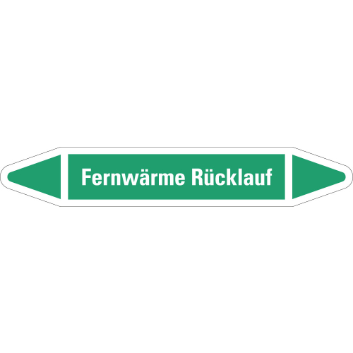 Rohrleitungsetikett Fernwärme Rücklauf, grün-weiß, für Rohre mit Ø 40 - 60 mm, Standardfolie, 218 x 37 mm, 5 St./Bogen Rohrleitungsetikett Fernwärme Rücklauf, grün-weiß, für Rohre mit Ø 40 - 60 mm, Standardfolie, 218 x 37 mm, 5 St./Bogen
