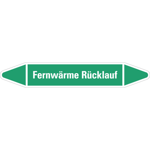 Rohrleitungsetikett Fernwärme Rücklauf, grün-weiß, für Rohre mit Ø 60 - 90 mm, Standardfolie, 310 x 52 mm, 3 St./Bogen Rohrleitungsetikett Fernwärme Rücklauf, grün-weiß, für Rohre mit Ø 60 - 90 mm, Standardfolie, 310 x 52 mm, 3 St./Bogen
