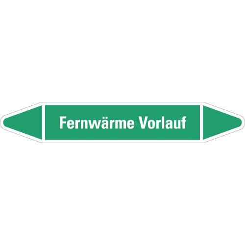 Rohrleitungsetikett Fernwärme Vorlauf, grün-weiß, für Rohre mit Ø 60 - 90 mm, Standardfolie, 310 x 52 mm, 3 St./Bogen Rohrleitungsetikett Fernwärme Vorlauf, grün-weiß, für Rohre mit Ø 60 - 90 mm, Standardfolie, 310 x 52 mm, 3 St./Bogen