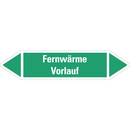 Rohrleitungsetikett Fernwärme Vorlauf, grün-weiß, für Rohre mit Ø ab 90 mm, Standardfolie, 440 x 100 mm, 2 St./Bogen Rohrleitungsetikett Fernwärme Vorlauf, grün-weiß, für Rohre mit Ø ab 90 mm, Standardfolie, 440 x 100 mm, 2 St./Bogen
