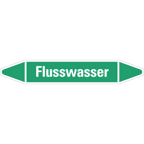 Rohrleitungsetikett Flusswasser, grün-weiß, für Rohre mit Ø 60 - 90 mm, Standardfolie, 310 x 52 mm, 3 St./Bogen Rohrleitungsetikett Flusswasser, grün-weiß, für Rohre mit Ø 60 - 90 mm, Standardfolie, 310 x 52 mm, 3 St./Bogen