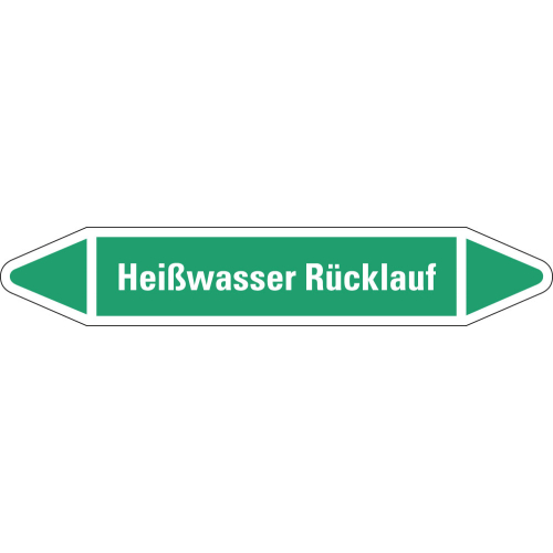 Rohrleitungsetikett Heißwasser Rücklauf, grün-weiß, für Rohre mit Ø 15 - 25 mm, Standardfolie, 96 x 17 mm, 8 St./Bogen Rohrleitungsetikett Heißwasser Rücklauf, grün-weiß, für Rohre mit Ø 15 - 25 mm, Standardfolie, 96 x 17 mm, 8 St./Bogen