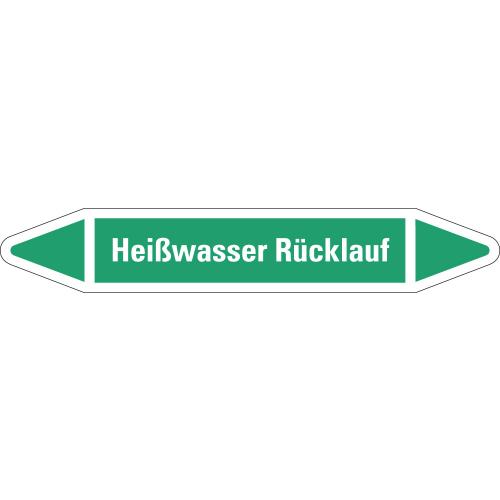 Rohrleitungsetikett Heißwasser Rücklauf, grün-weiß, für Rohre mit Ø 25 - 40 mm, Standardfolie, 154 x 26 mm, 5 St./Bogen Rohrleitungsetikett Heißwasser Rücklauf, grün-weiß, für Rohre mit Ø 25 - 40 mm, Standardfolie, 154 x 26 mm, 5 St./Bogen