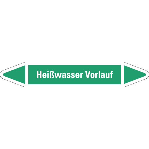 Rohrleitungsetikett Heißwasser Vorlauf, grün-weiß, für Rohre mit Ø 25 - 40 mm, Standardfolie, 154 x 26 mm, 5 St./Bogen Rohrleitungsetikett Heißwasser Vorlauf, grün-weiß, für Rohre mit Ø 25 - 40 mm, Standardfolie, 154 x 26 mm, 5 St./Bogen