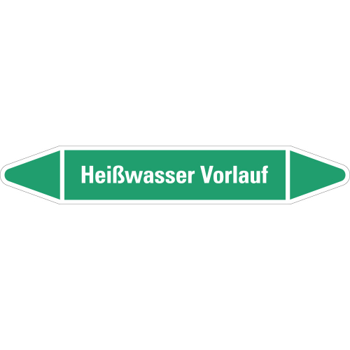 Rohrleitungsetikett Heißwasser Vorlauf, grün-weiß, für Rohre mit Ø 60 - 90 mm, Standardfolie, 310 x 52 mm, 3 St./Bogen Rohrleitungsetikett Heißwasser Vorlauf, grün-weiß, für Rohre mit Ø 60 - 90 mm, Standardfolie, 310 x 52 mm, 3 St./Bogen
